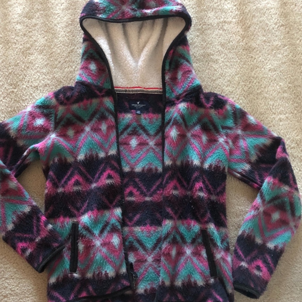 American Eagle fuzzy fur slip up jacket